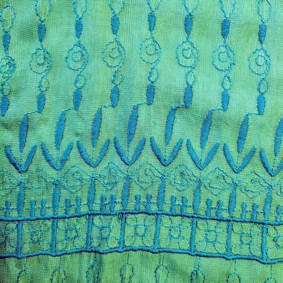 Lucky Brand Embroidered Mesh Turquoise Green Top Size L - Picture 5 of 6